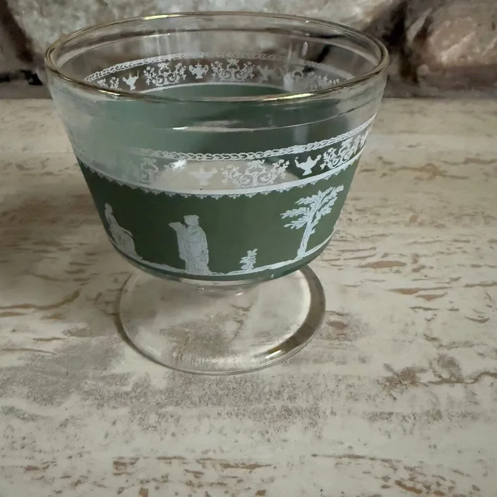 Set of Jeanette glass hellenic Wedgwood shot glasses + sorbet cup green